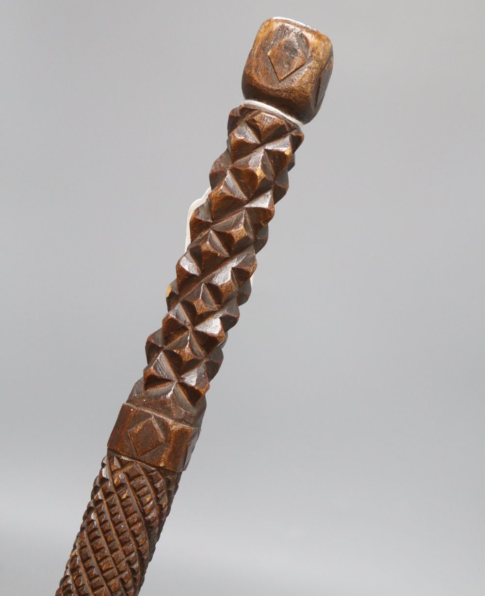 A chip carved walking stick, c.1840